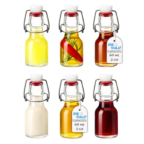 ICE N COLD Glass Swing Top Bottles | Flip Top Glass Bottles for Limoncello, Syrups, Oils, Vinegar, Extracts & Beverages | Airtight Reusable Glass Bottles (6-Pack, MINI (60ml | 2oz)) - color: 6-Pack, size: 2 Ounces