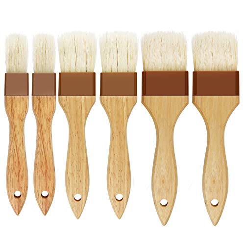 6 Pieces Pastry Brushes Basting Oil Brush for Cooking with Boar Bristles and Beech Hardwood Handles for Spreading Butter Cooking Baking BBQ Oil Brush(1 inch, 1.6 inch, 2inch)
