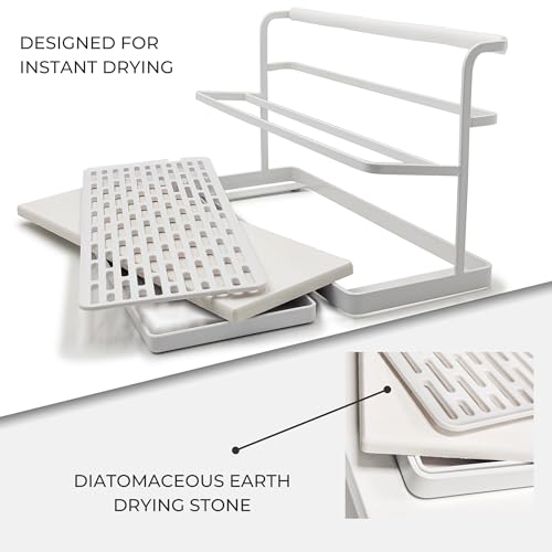 Selegna Diatomaceous Earth Bottle Drying Rack, Baby Bottle Drying Rack, Over Sink Instant Dry Small Dish Drying Rack & Bottle Dryer, Space Saving Narrow Two Tier Tower Water Bottle Drying Rack (White) - color: White