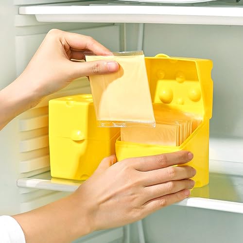 Cow Cheese Slice Holder Storage Container For Refrigerator Sliced Shredded Keeper Containers For Fridge (yellow)