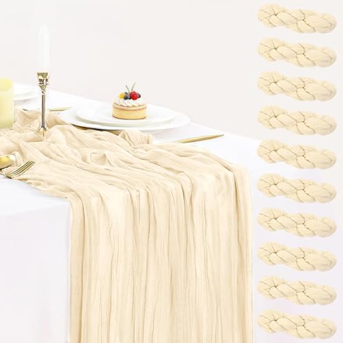 10 Pack Beige Cream Cheesecloth Table Runner 35x120 Inches, Summer Farmhouse Rustic 10ft Gauze Cheese Cloth Table Runner for Wedding Banquets Bridal Shower Birthday Party Home Decor - color: Beige, size: 10ft x 10pcs