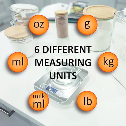Digital Kitchen Food Scale Kit. Grams, Pounds, Ounces(6 Units) for Healthy Baking, Cooking and Meal Prep, 11lb(Batteries Included). 100g Calibration Weight. TSP/Tbsp Measuring Spoon.