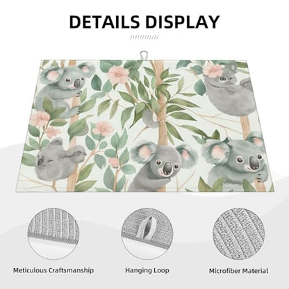 Cute Koala Holding Blossom Branch Dish Drying Mat for Kitchen Counter Microfiber Absorbent Reusable Washable 18x24in - color: Cute Koala Holding Blossom Branch