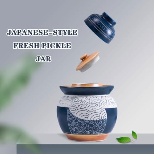 Japanese Style Flowers in The Clouds Kimchi Jar, Household Thickened Ceramic Pickling Crock, Water-Sealed Fermentation Tank, Handmade Desktop Ornaments(1.75kg/61.7oz) - size: 1.75kg/61.7oz