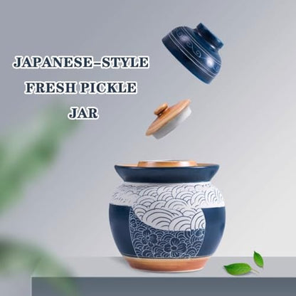 Japanese Style Flowers in The Clouds Kimchi Jar, Household Thickened Ceramic Pickling Crock, Water-Sealed Fermentation Tank, Handmade Desktop Ornaments(5kg/176.4oz) - size: 5kg/176.4oz