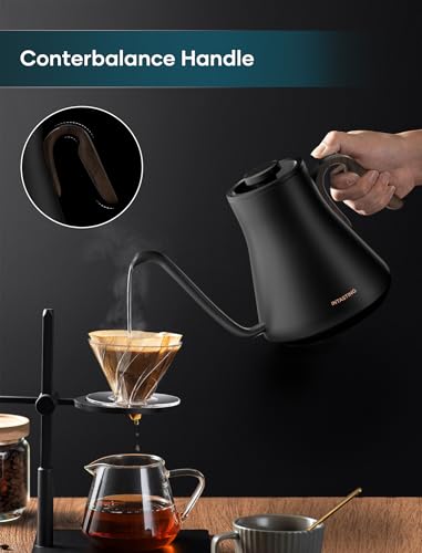 INTASTING Electric Kettle, Gooseneck Electric Kettle, ±1℉ Precise Temperature Control, Stainless Steel Interior, Quick Heating for Pour Over Coffee, Tea & Boiling Water, 0.9L (Onyx Black) - color: Onyx Black