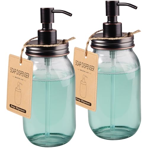 Amolliar Quart Size Mason Jar Liquid Soap Dispenser, 32OZ Glass Pump Bottle Rustproof Stainless Steel Pump Lid Lotion Dispenser, Regular Mouth Dish Soap Dispenser for Kitchen, Hand Soap, ORB 2 Pack - color: Orb, size: 2 Pack