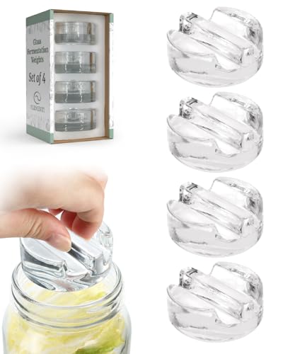 Elementi Fermentation Weight Set of 4 - Easy to Use Glass Fermenting Weights, Perfect Fit for Wide Mouth Mason Jars, Highly Durable Soda-Lime Glass Fermentation Kit for Sauerkraut, Kimchi & More - style: Set of 4 Weights