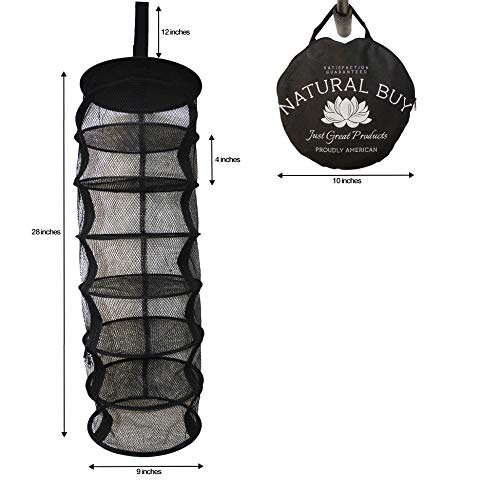 9 Inch 7 Level Micro Hanging Dry Net Indoor/Closet Drying Rack for Herbs, Organizer, Freshner - Black Mash Screen with Top-to-Bottom Zipper - Apartment Size with Zipped Storage Pouch - size: 7 Level Net