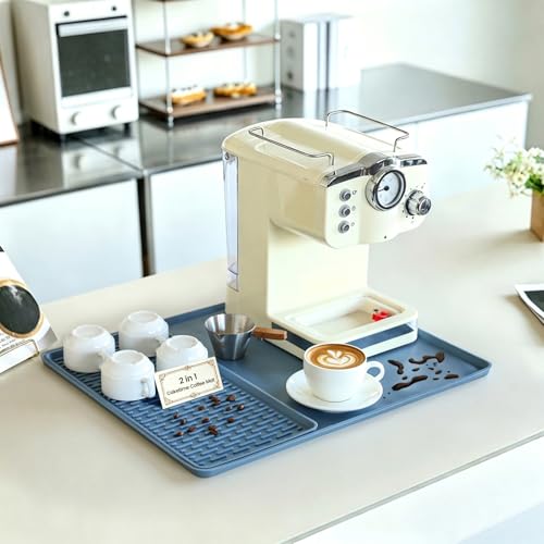 CAKETIME 2 In 1 Silicone Coffee Bar Mat Accessories for espresso Machine with Detachable Dish Drying Mat Rack Stone Heat Resistant Kitchen Office Home Essentials Barista Items Women Birthday Gifts - color: Blue, size: 16" x 16"