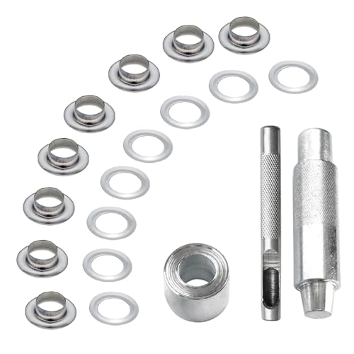 110 Sets 5/16 Inch Sewing Grommets Eyelets Stainless Steel with Washers Tool Kits for Shoes, Bead Cores, Clothes, Leather, Canvas, Banner (8mm Silver) - size: φ8x14mm Kits