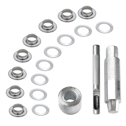 110 Sets 5/16 Inch Sewing Grommets Eyelets Stainless Steel with Washers Tool Kits for Shoes, Bead Cores, Clothes, Leather, Canvas, Banner (8mm Silver) - size: φ8x14mm Kits