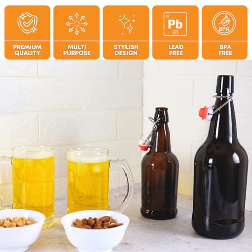 FastRack Swing Top Bottles | 33 oz – Pack of 12 | Amber Flip Top Glass Bottles for Home Brewing, Carbonated Drinks, Kombucha, Fermentation, Water | Food Grade – ECO Friendly