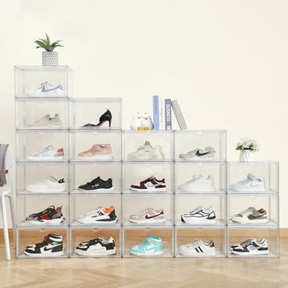 Acrylic Display Cases for Collectibles - Stackable Plastic Storage Shoe Boxes - Magnetic Lid, Figure Organizer - size: Side Door-4pcs