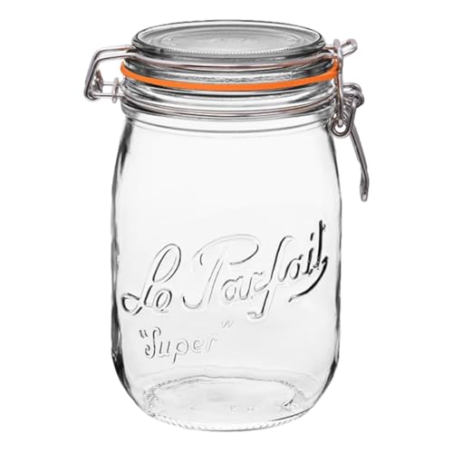 Le Parfait Super Jar 1L (32oz) French Glass Preserving Jar w/Airtight Rubber Seal & Wire Bail Closure - BPA-Free Canning Jar for Pickles, Fruits, Sauces & Food Storage - Made in France Since 1930 1PK - color: 32oz (Single)