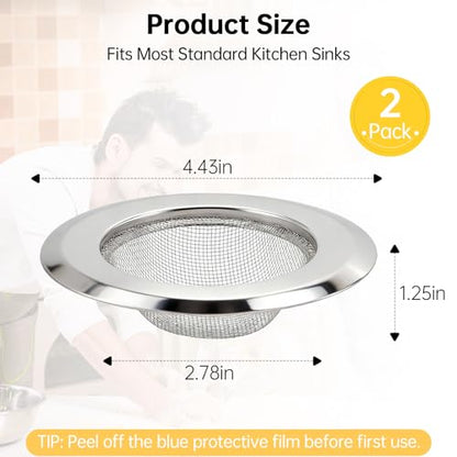 2 Pack Sourdough Drain Catcher, Kitchen Sink Drain Strainer, for Collecting Sourdough Starter and Dough Remains, Stainless Steel Fine Mesh, Easy to Clean, for 3.15-4.33 Inches Kitchen Sink