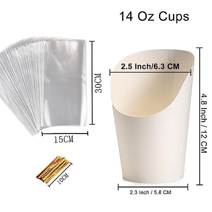 Disposable Charcuterie Cups 120 PCS with 200PCS Sticks and 120PCS Bags | 14 oz Kraft Paper Snack Boxes Appetizers Cup French Fry Holder with Cocktail Skewers Toothpicks Tooth Picks, White - color: White, size: 14 Oz 120 Pcs Set