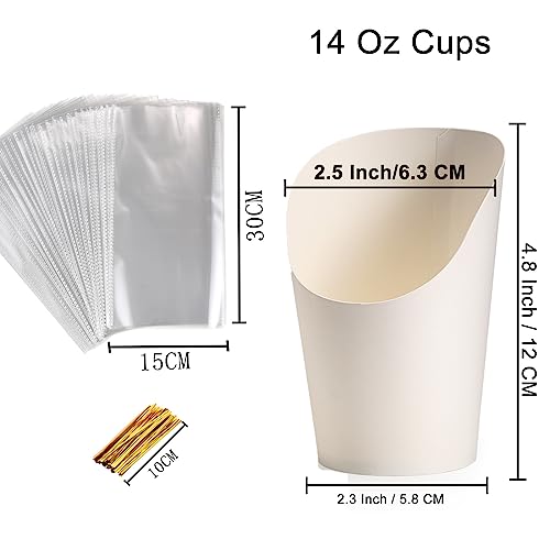 Disposable Charcuterie Cups 60 PCS with 200PCS Sticks and 60PCS Bags | 14 oz Kraft Paper Snack Boxes Appetizers Cup French Fry Holder with Cocktail Skewers Toothpicks Tooth Picks, White - color: White, size: 14 Oz 60 Pcs Set