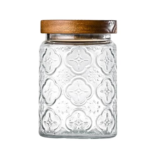 Adodeen 24oz Vintage Glass Jar With Lid, Glass Storage Containers, Airtight Kitchen Storage Containers For Sugar, Coffee, Tea, Spice, Flour, Candy Cookie, Pasta, Cereal, Cute Decorative Jars - color: Bigonia-24oz