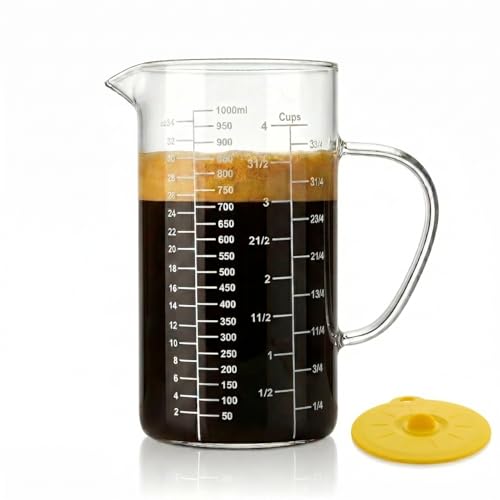 Borosilicate Glass Measuring Cup, 4-Cup Glass Measuring Cup with Spout, Microwave Safe, Dishwasher Safe, Easy Read Scale for Coffee Brewing, Baking, Cooking, Heating and Meal Prep. - size: 4cup/1000ml