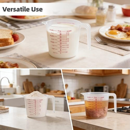 8 Pcs Plastic Measuring Cups Set, 1000 ml Liquid Measuring Cups, Clear Graduated (4 Cup), Multi-Scale, Plastic Mug with Spout and Handles, Ideal for Recipe Ingredient, Flour, Water, Liquid