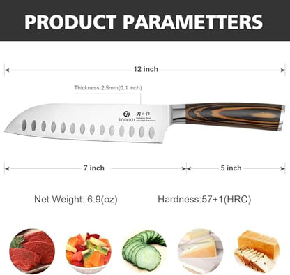 imarku Santoku Knife, 7 inch Kitchen Knife Ultra Sharp Cooking Knife Japanese Chef Knife -High Carbon Stainless Steel - Ergonomic Pakkawood Handle, Gifts for Women/Men, Orange - color: Orange