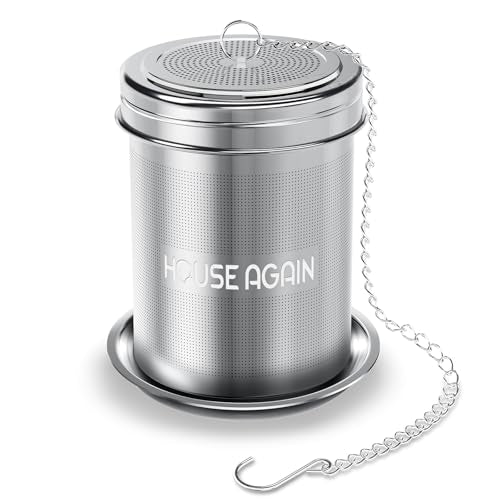 HOUSE AGAIN Large Tea Infuser, Extra Fine Mesh Tea Strainers for Loose Tea, 18/8 Stainless Steel Tea Strainer with Extended Chain Hook, Tea Steeper for Brew Tea, Spices & Seasonings for Multi Cups - size: Large × 1