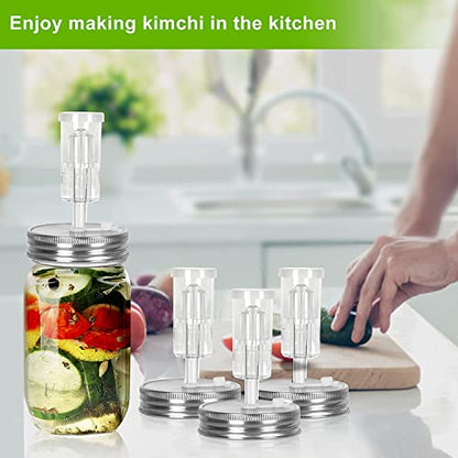 Samshow Fermentation Kit-4 Glass Fermentation Weights,4 Fermenting Lids,4 airlocks,4 Silicone Rings,5 Silicone Grommet for Wide Mouth Mason Jar for Sauerkraut,Vegetables and Other Fermented Food