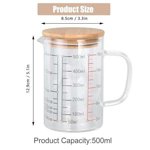 500ml/16.9oz Microwave Safe Glass Measuring Cup | Heat Resistant Borosilicate, V-Shaped Spout, Clear Scale, Multipurpose for Kitchen, Coffee & Yogurt(500ml/16.9oz) - size: 500ML