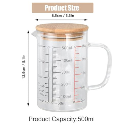 500ml/16.9oz Microwave Safe Glass Measuring Cup | Heat Resistant Borosilicate, V-Shaped Spout, Clear Scale, Multipurpose for Kitchen, Coffee & Yogurt(500ml/16.9oz) - size: 500ML