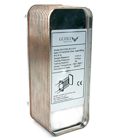 Brazed 30-Plate Heat Exchanger and Wort Chiller - Gas Type Fitting 12.8mm - Copper Brazed Wort Chiller - Stainless Steel Beer Chiller