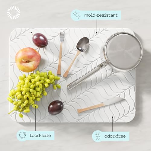 Deepstone Diatomite Stone Dish Drying Mat – Fast-Drying Natural Diatomaceous Earth Kitchen Countertop Drying Board – Super Absorbent & Non-Slip, 16 x 12 in (White) - color: White