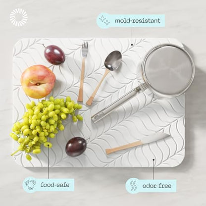 Deepstone Diatomite Stone Dish Drying Mat – Fast-Drying Natural Diatomaceous Earth Kitchen Countertop Drying Board – Super Absorbent & Non-Slip, 16 x 12 in (White) - color: White