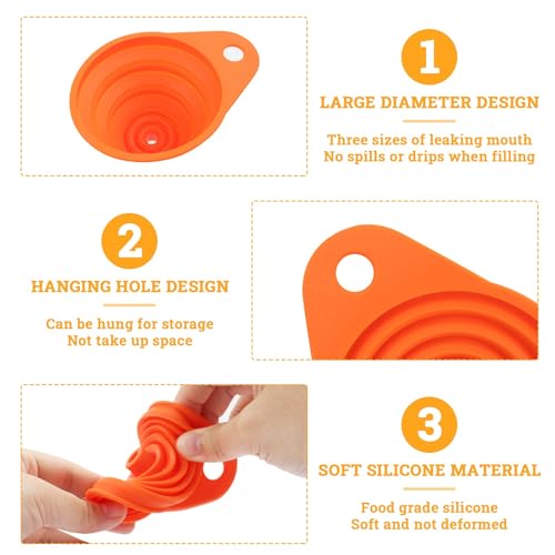 KUFUNG Kitchen Funnel Set 4 Pack - Food Grade Silicone Funnels for Kitchen Use, Filling Bottles - Small Funnel, Space-Saving Design - Easy to Clean and Store