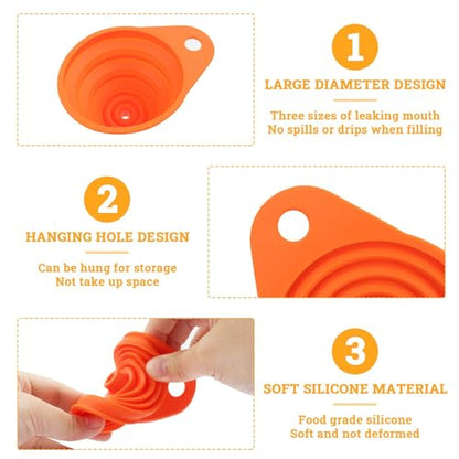 KUFUNG Kitchen Funnel Set 4 Pack - Food Grade Silicone Funnels for Kitchen Use, Filling Bottles - Small Funnel, Space-Saving Design - Easy to Clean and Store