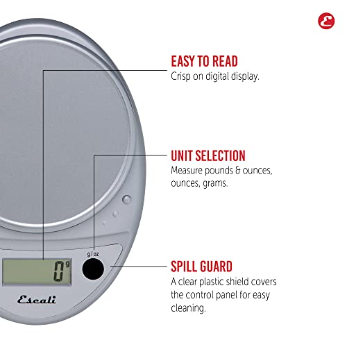 Escali Primo Digital Food Scale Multi-Functional Kitchen Scale and Baking Scale for Precise Weight Measuring and Portion Control, 8.5 x 6 x 1.5 inches, Chrome - color: Chrome