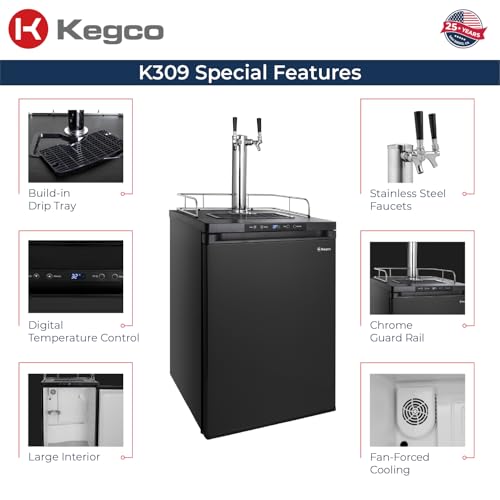 Kegco K309B-2 Double Faucet Digital Black Kegerator