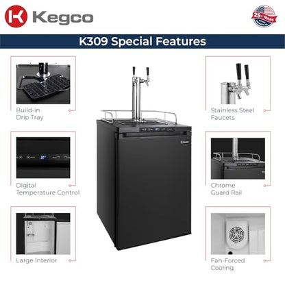 Kegco K309B-2 Double Faucet Digital Black Kegerator
