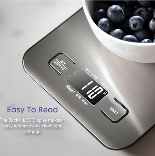 Digital Kitchen Scale, Food Scale in Grams & Ounces, 1g Precision for Cooking, Baking & Meal Prep, Stainless Steel with LCD Display, Tare Function, Compact for Diet & Coffee Use
