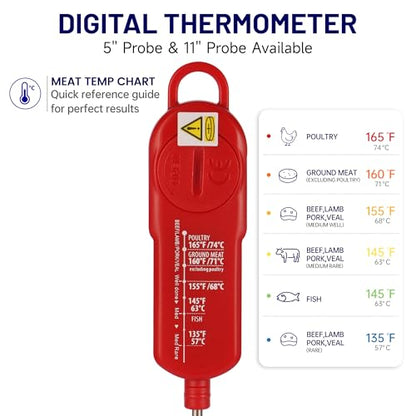 Lonicera Digital Cooking Thermometer for Bread Baking, 5" Probe, Instant Read 2-3s, IPX6 Waterproof Food Thermometer with Backlight, for Liquid, Water & Meat (Red)