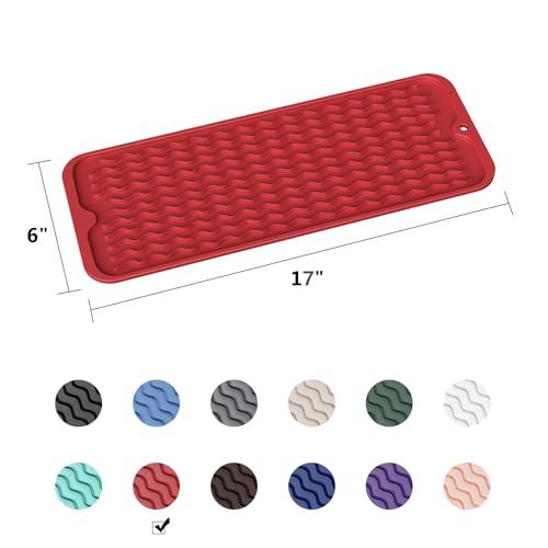 ZLR Small Dish Drying Mat (6" x 17" / 153 x 433mm) - Narrow Silicone Drainer for Kitchen Counter, Apartment & RV - Compact Sponge Holder & Sink Caddy Tray, Non-Slip Food-Grade Silicone (Lava Red) - color: Lava Red, size: 17" x 6"