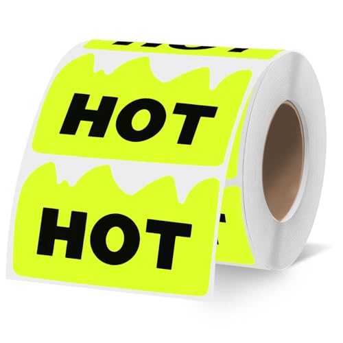 600 PCS Hot Stickers 2 x 1-1/5 Inch Fluorescent Yellow Hot Flame Fire Shaped Stickers Marking Popular Items for Restaurant Supermarkets Stores Shops (Fluorescent Yellow) - color: Fluorescent Yellow