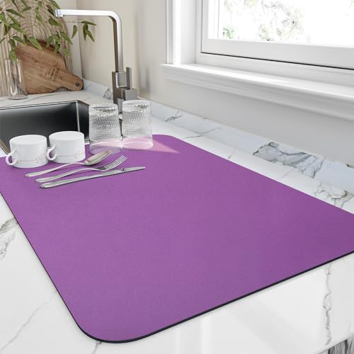 HotLive Dish Drying Mat for Kitchen Counter, Heat Resistant Drainer Mats with Non-slip Rubber Backed, Hide Stain Kitchen Super Absorbent Draining Mat, Easy to Clean Dish Rack Pad, Purple 18"x24" - color: Purple, size: 18" x 24"
