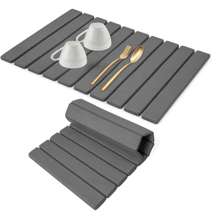 Large Stone Dish Drying Mat for Kitchen Counter – Collapsible Quick Drying Dish Mats | Versatile Dish Stone Drying Mat for Cups Dishes Bottles | Non-Slip Kitchen Sink Mat | (23″ × 15.5″) Dark Grey - color: Dark Gray