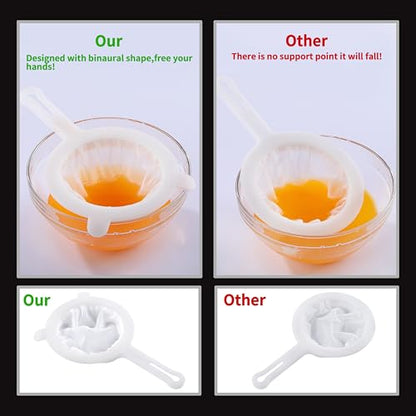 VRUIFA 2PCS Plastic Fine Mesh Strainer, Nylon Ultra Strainer for Juice, Coffee, Honey, Milk, Nut Milk with Handle (120+200Mesh)