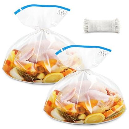 Jiuge Turkey Brine Bag, Large Bring Bags for Turkey with Zippers and Strings for Marinade Meat, Catfish, 26” x 22”, 2 Pack