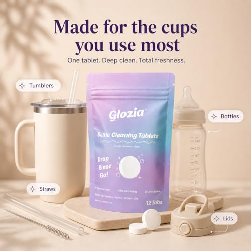 Water Bottle Cleaner Tablets for Tumblers & Travel Mugs, 12 Count | Water Bottle Cleaner, For Insulated Cups & Travel Mugs, Removes Coffee Stains & Odor, Bleach-Free Fizzy Formula