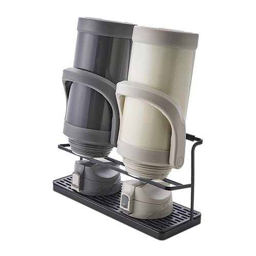 YAMAZAKI Home Tower Countertop Two Tier Bottle Drying Rack, Wide Jug Storage Stand with Drainage Tray for Kitchen Counter for Glass Metal Or Plastic Bottles - Steel - color: Black