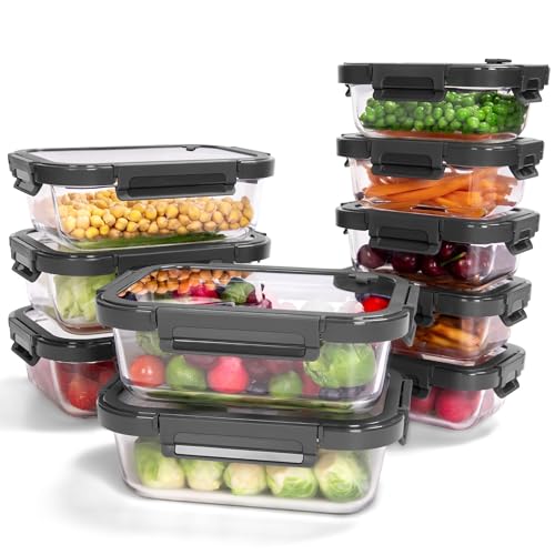 10-Pack Glass Food Storage Containers with Tempered Glass Lids – Borosilicate, Airtight, Oven-Safe (-4°F~950°F), BPA-Free, 4.4 & 1.6 Cup, Leak-Proof, Dishwasher Safe (Gray) - color: Tempered Lids Gray, size: 4.4Cup*5 & 1.6 Cup*5