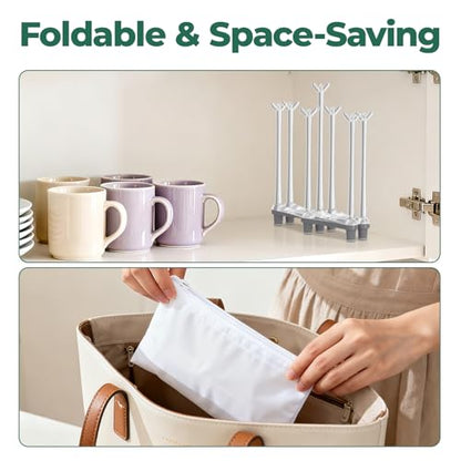 EsLuker.ly Baby Bottle Drying Rack Plastic Vertical Dryer Holder, Foldable Space Saving for 12 Milk Glass Bottle Countertop, Drain Stand Shelf for New Parents - size: 6.5 In